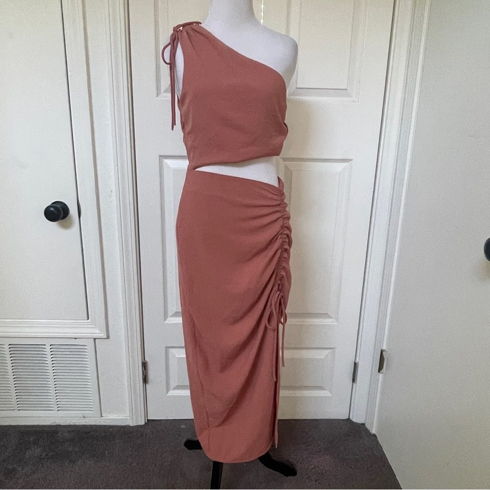 Zara Asymmetric Ruched Marsala Midi Dress Size